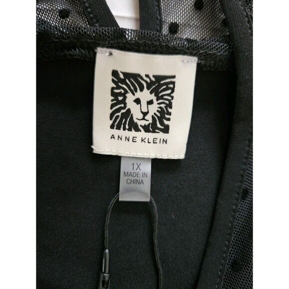 Anne Klein Plus Black Polka Dot Mesh Shoulder Flutter Sleeve Blouse Sz 1X - Picture 7 of 9